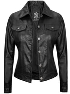 Fernando Women's Black Leather Trucker Jacket