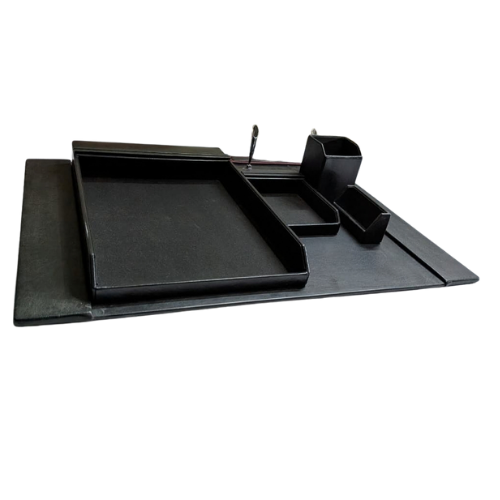 Executive 6-Piece Black Leather Desk Set & Office Organizer Pad