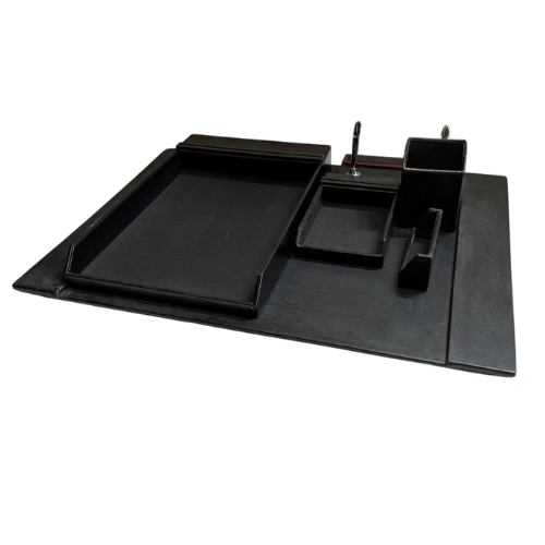 Executive 6-Piece Black Leather Desk Set & Office Organizer Pad