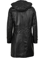 Women’s Black 3/4 Length Leather Coat With Hood
