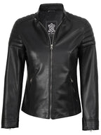 Women's Black Cafe Racer Leather Jacket