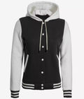 Women's Black and White Hooded Varsity Jacket - Letterman Style