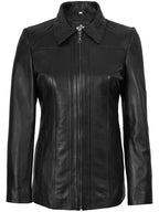 Marsha Women's Leather Black Car Coat