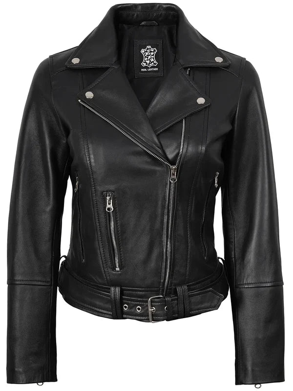 Womens Asymmetrical Black Biker Style Leather Jacket