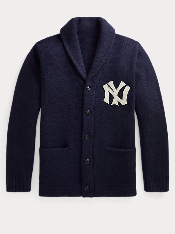 Unisex Knit Shawl Collar Button-Up Yankees Cardigan Sweater