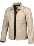 Men's Beige Real Leather Harrington Jacket