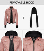 Tralee Women's Pink Leather Biker Style Jacket with Hood