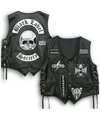 Men's Premium Black Leather Biker Vest with Decorative Patch Style