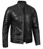 Austin Mens Black Cafe Racer Real Leather Jacket