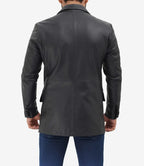 Mens Notch Lapel 2 Buttons Black Lambskin Leather Blazer