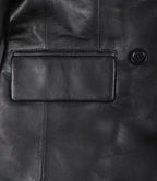 Notch Lapel Collar Double Breasted Black Leather Coat Women