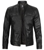 Dodge Men's Black Cafe Racer Leather Jacket