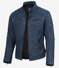 Men's Washed Blue Distressed Lambskin Biker Jacket
