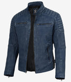 Men's Washed Blue Distressed Lambskin Biker Jacket