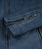 Men's Washed Blue Distressed Lambskin Biker Jacket