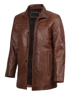 Bristol Men's Vintage Cognac Brown Leather Car Coat