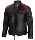 Rollins Men's Black and Burgundy Quilted Biker Style Jacket