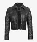 Womens Quilted Black Cropped Leather Jacket
