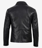 Men's Double Breasted Black Leather Blazer