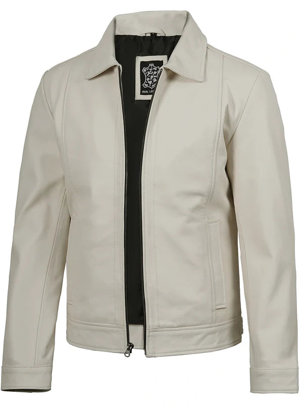 Men Off White Real Leather Jacket