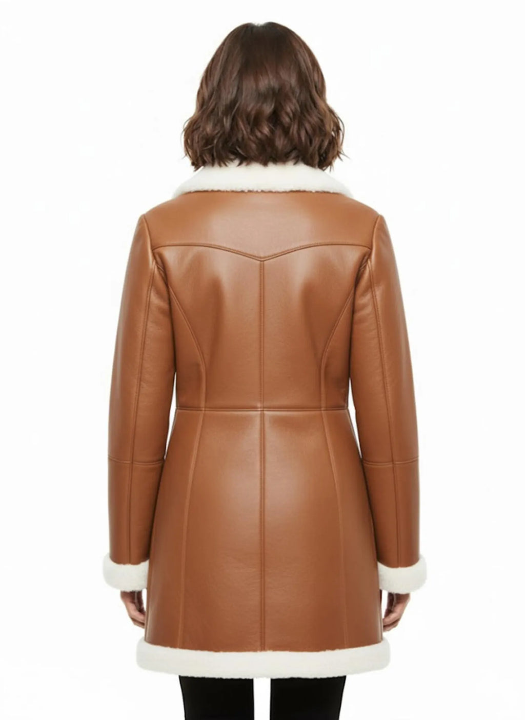 Women’s Genuine Sheepskin Leather Shearling Coat – Real Fur Lined Long Winter Jacket