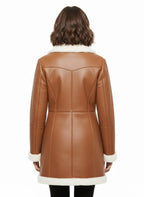 Women’s Genuine Sheepskin Leather Shearling Coat – Real Fur Lined Long Winter Jacket