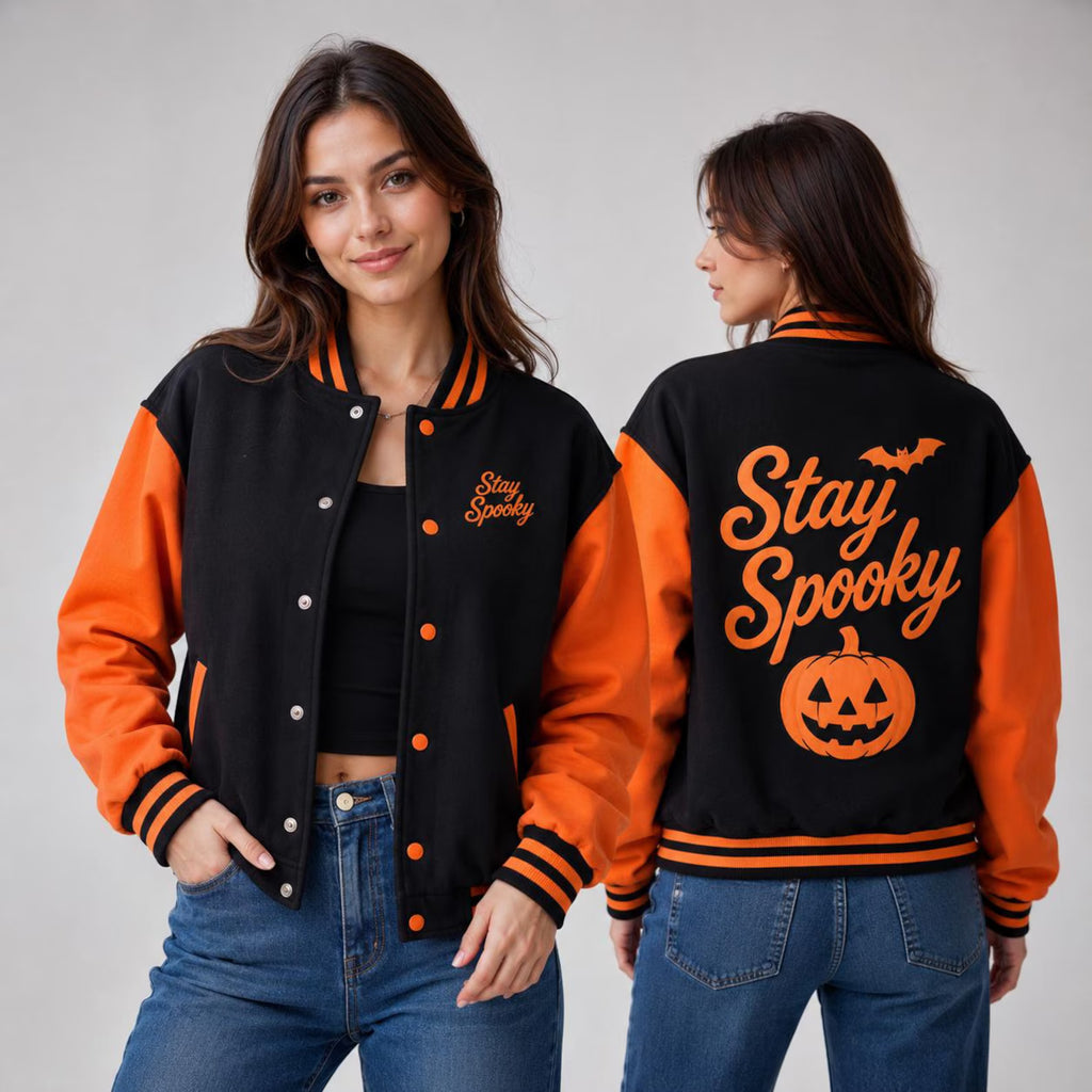 Unisex "Stay Spooky" Fleece Varsity Letterman Jacket – Halloween Special Edition