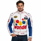 Men’s Ricky Bobby Wonder Racing Jacket – White Faux Leather Motorsport Jacket