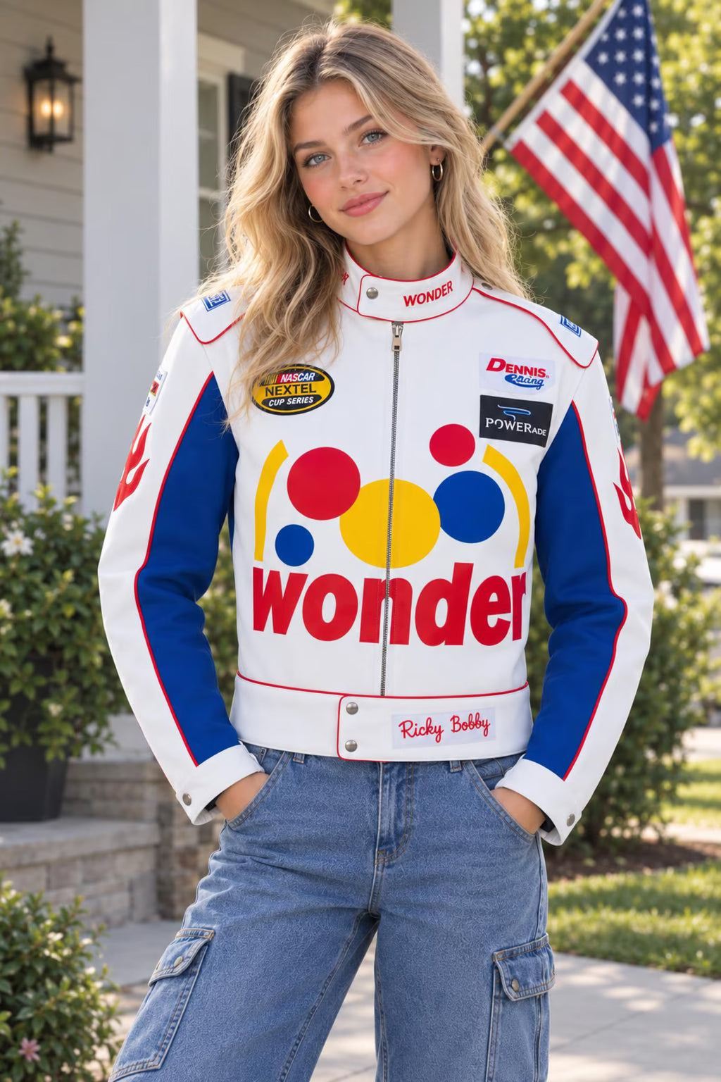 Women’s Ricky Bobby Wonder Racing Jacket – Faux Leather Motorsport Jacket