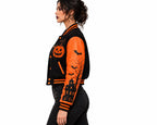 Women’s Halloween "Trick or Treat" Pumpkin Varsity Jacket – Wool Body with PU Leather Sleeves