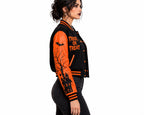 Women’s Halloween "Trick or Treat" Pumpkin Varsity Jacket – Wool Body with PU Leather Sleeves