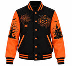 Women's Halloween Varsity Jacket – Black & Orange Wool Body with PU Leather Sleeves