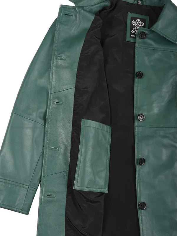 Kandis Women's Green Real Leather Car Coat