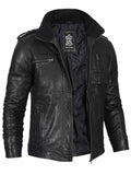Mens Black Waxed Cafe Racer Leather Jacket