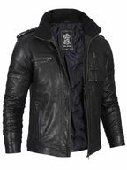 Mens Black Waxed Cafe Racer Leather Jacket