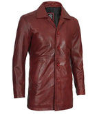 Mens Burgundy Real Lambskin Leather Car Coat
