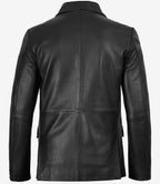 Mens Two Button Black Leather Blazer - Notch Lapel