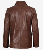 Mens Two Button Cognac Waxed Leather Blazer - Notch Lapel