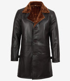 Mens Real Leather Dark Brown Shearling Coat