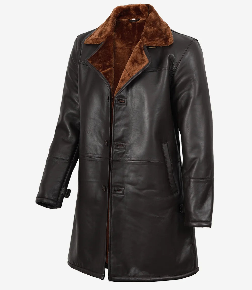 Mens Real Leather Dark Brown Shearling Coat