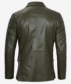 Mens Two Button Olive Green Leather Blazer