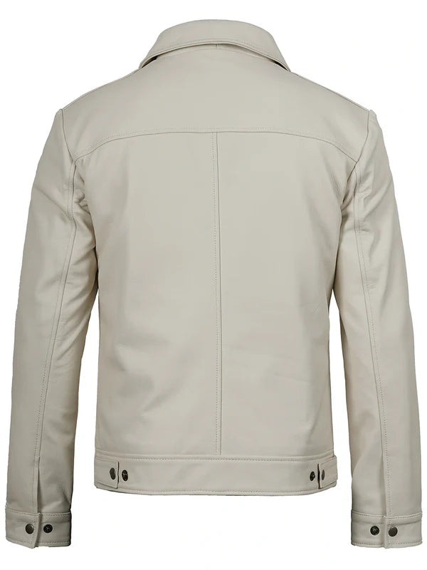 Men Off White Real Leather Jacket