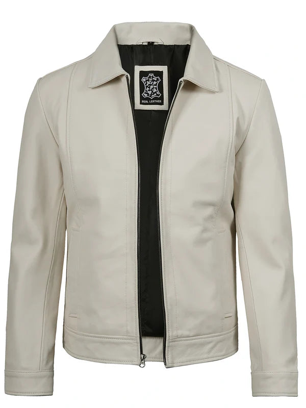 Men Off White Real Leather Jacket
