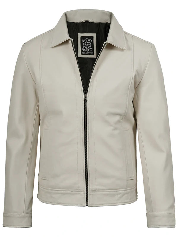 Men Off White Real Leather Jacket
