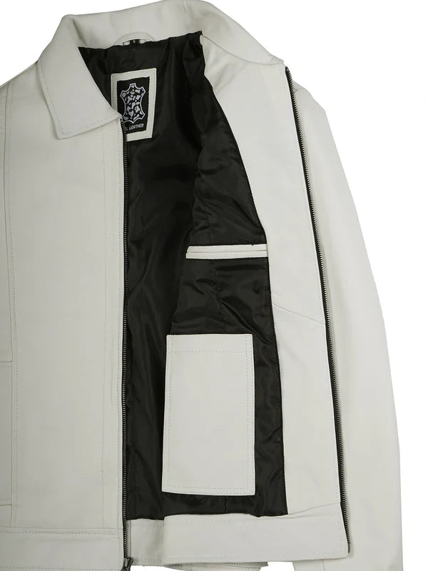 Men Off White Real Leather Jacket