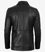 Mens Two Button Black Leather Blazer - Notch Lapel