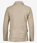 Mens Two Button Beige Leather Blazer - Notch Lapel