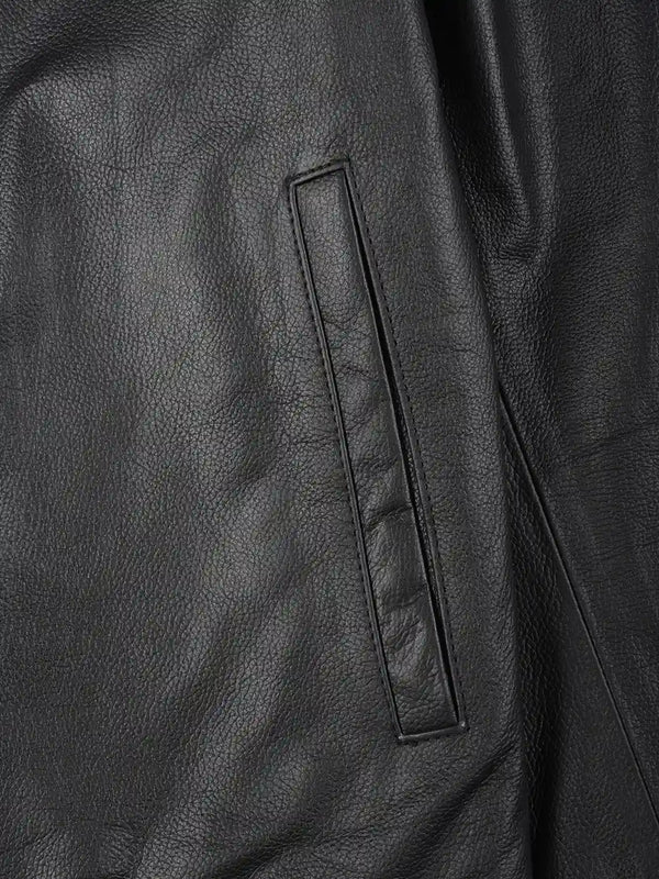 Men's Black Shirt Collar Cowhide Leather Jacket