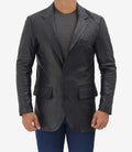 Mens Notch Lapel 2 Buttons Black Lambskin Leather Blazer