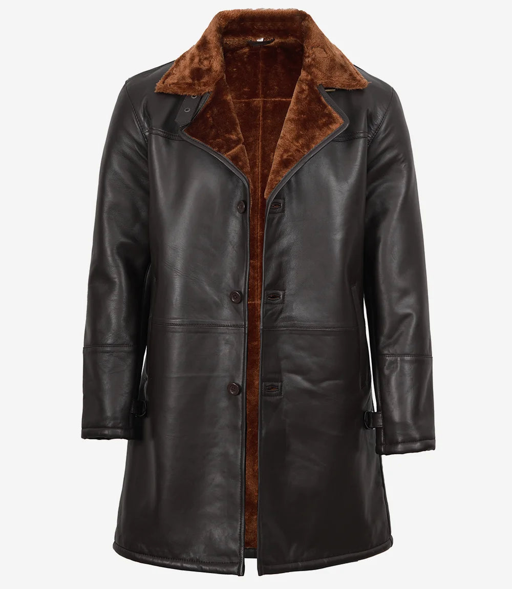 Mens Real Leather Dark Brown Shearling Coat